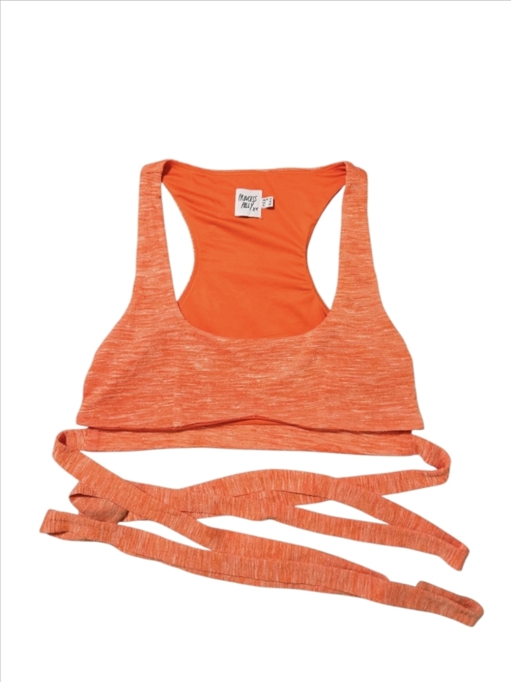 Princess Polly Orange Racerback Crop Top Heathered Detail Halter Wrap Tie Straps